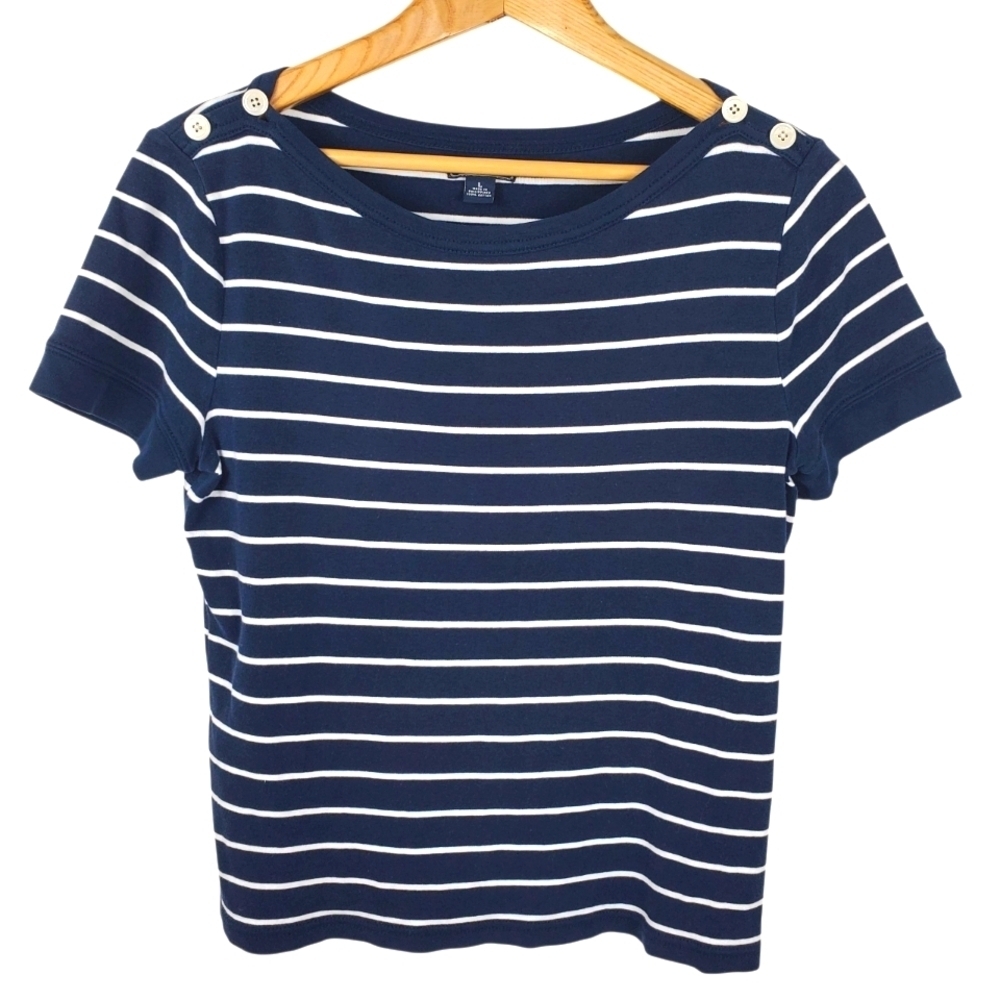 Ralph Lauren American Living Navy and White Striped Tee. Women's LG. G0089